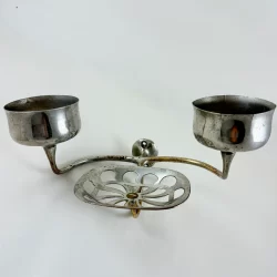 Nickel Plated Brass Wall Mounted Double Cup Holder and Soap Dish, circa 1902